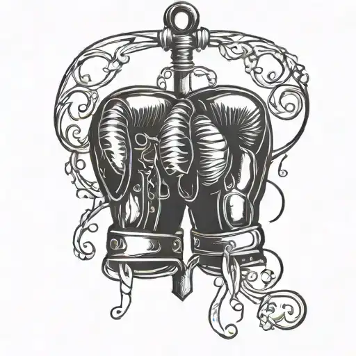 cross with boxing gloves hanging tattoo design idea