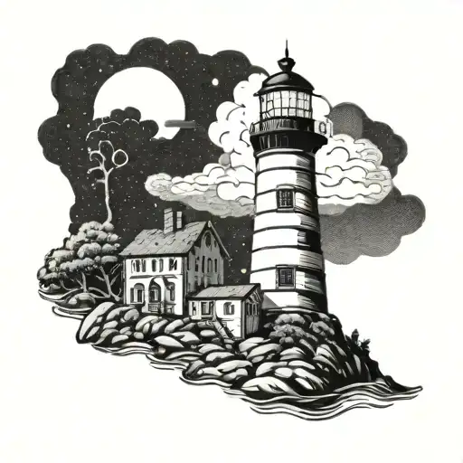 Lighthouse in a Wes Anderson style tattoo design idea