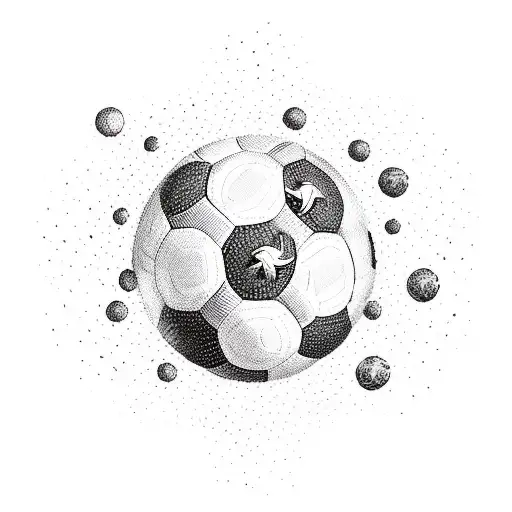 A Botafogo soccer player kicking a ball with a flock of birds emerging from the impact tattoo design idea