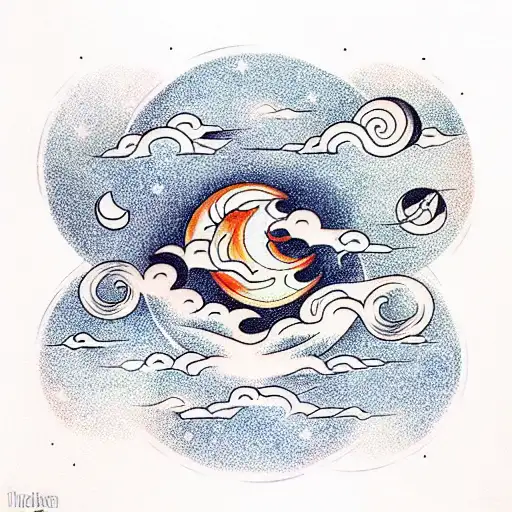 The moon, stars, and sun tattoo design idea