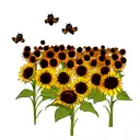several bees flying over several sunflowers that have smiley faces tattoo design idea
