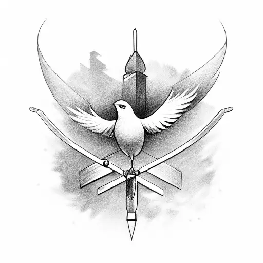 A graceful bird soaring above a carpenter's tools tattoo design idea