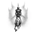 death knight on horse with the words : I came I saw I conquered  tattoo design idea