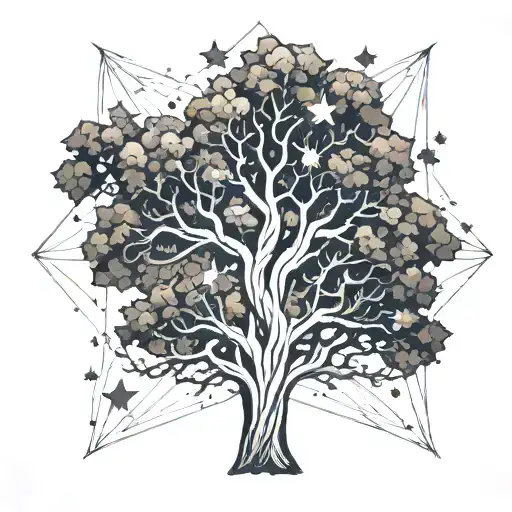 oak tree with stars tattoo design idea