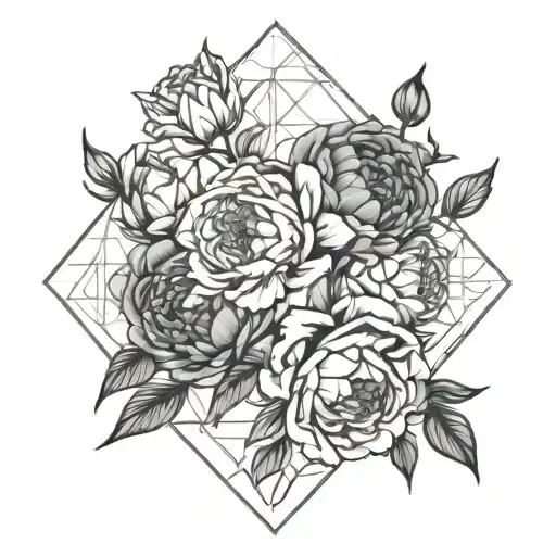 fight between peonies and roses tattoo design idea
