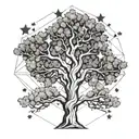 oak tree with stars tattoo design idea