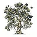 oak tree with stars tattoo design idea