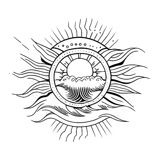 sun and wave tattoo design idea
