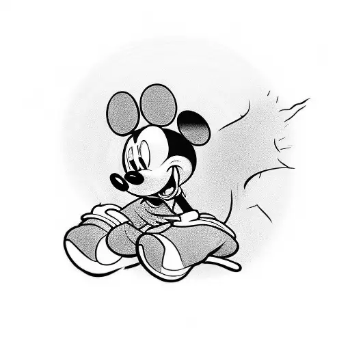Mickey Mouse as main character  and in the bottom Minnie Mouse  fit the right leg  tattoo design idea