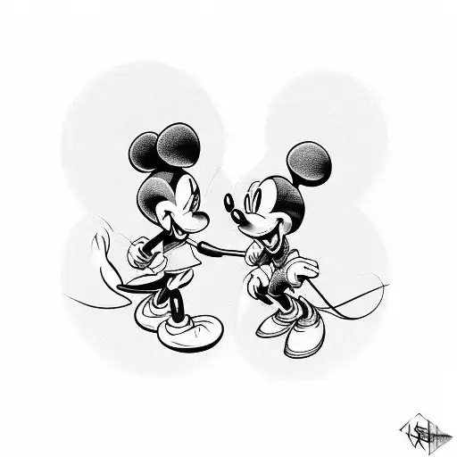 Mickey Mouse as main character  and in the bottom Minnie Mouse  and tinker bell tattoo design idea