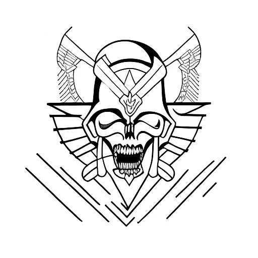Create a minimalist tattoo design that combines dark trap music and mythology. tattoo design idea