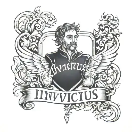 the word Invictus on a scroll twining tattoo design idea
