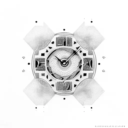 Greek, lines, dots, arrows, clocks, circles, geometric  tattoo design idea