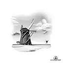 A mesmerizing sunset over a windmill in the Australian outback tattoo design idea