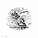 A mesmerizing sunset over a windmill in the Australian outback tattoo design idea