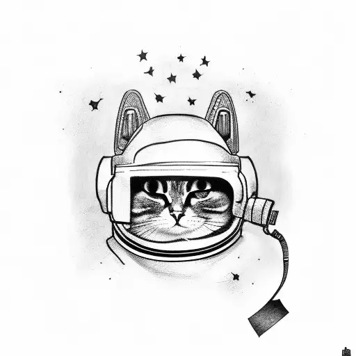astronaut cat with flag tattoo design idea