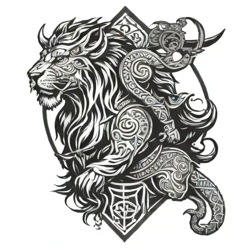 viking and lion tattoo design idea