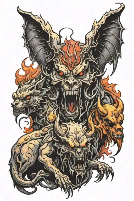 satan and reaper and demon and Cerberus tattoo design idea