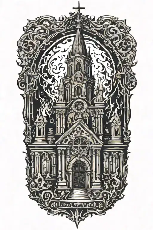 Church burning tattoo design idea