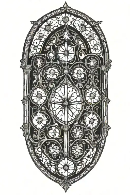 Church stained glass windows in a agotich church  tattoo design idea