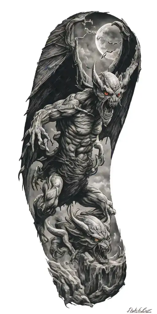 flying satan creature emerging tattoo design idea