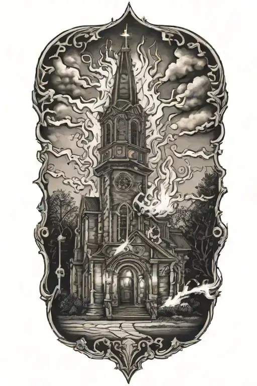 Church burning tattoo design idea
