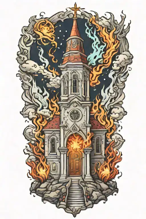 Church burning tattoo design idea