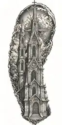 burning church, with lots of details tattoo design idea