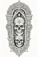 a gotich shrine with skulls surrounded tattoo design idea
