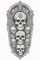 a gotich shrine with skulls surrounded tattoo design idea