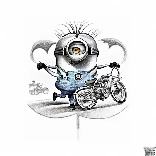 minions and bike tattoo design idea