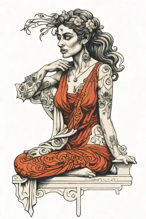 Greek woman sculpture with art painting tattoo design idea