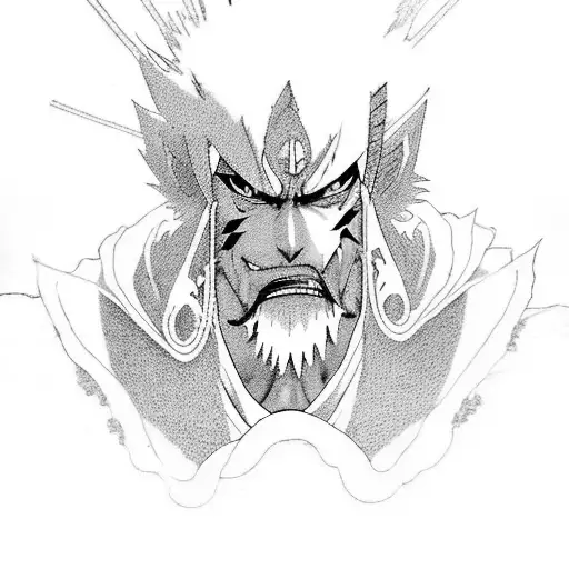 Kenpachi Zaraki unleashing his Bankai, with intense blackwork shading tattoo design idea