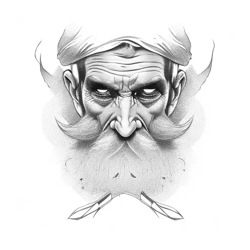 grim elderly male face with beard half dead tattoo design idea