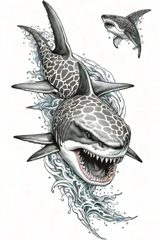 A great white shark with jaguar print on it's skin tattoo design idea