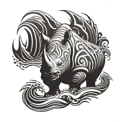 rhino and sea waves tattoo design idea