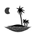 palm trees half moon waterfall tattoo design idea