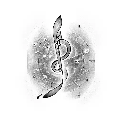 A cosmic music note merging with a book, symbolizing the harmony between space, music, and literature tattoo design idea