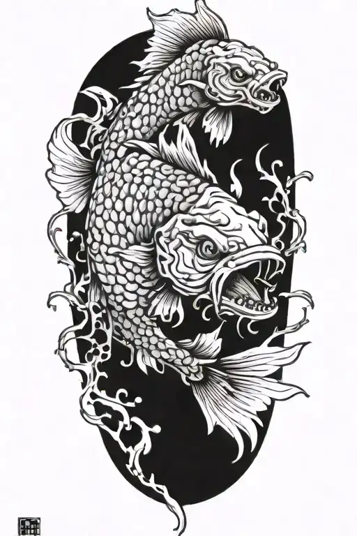 zombie decaying koi fish tattoo design idea
