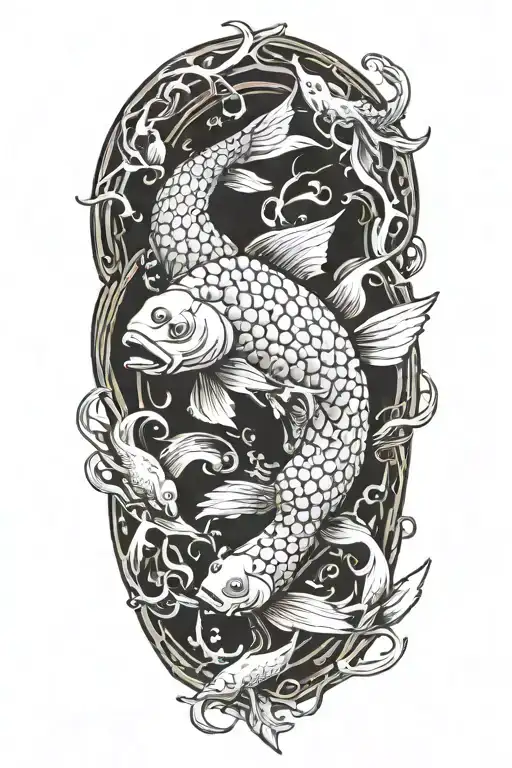 zombie decaying koi fish, can see bone structure tattoo design idea