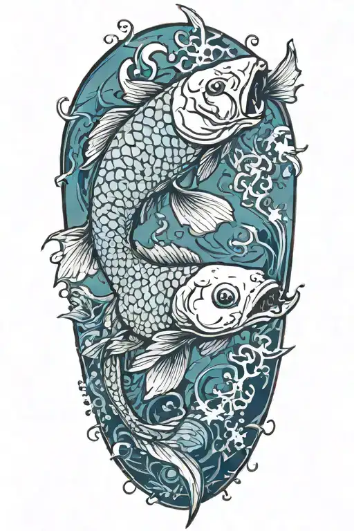 zombie decaying koi fish, can see bone tearing through skin tattoo design idea