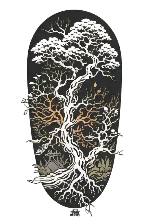 tree of life, life and death , with grave tattoo design idea