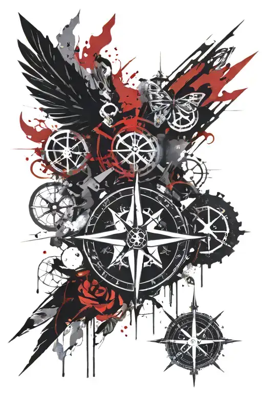 chi rho alpha and omega compass rose intertwined tattoo design idea