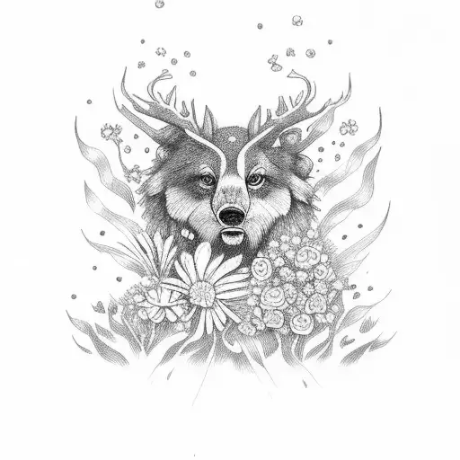 yerbas del bosque con flores en manga de pierna tattoo design idea