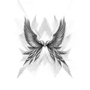 symmetrical sharp wings that look like eyes tattoo design idea