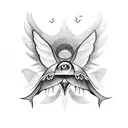 symmetrical sharp wings that look like eyes tattoo design idea