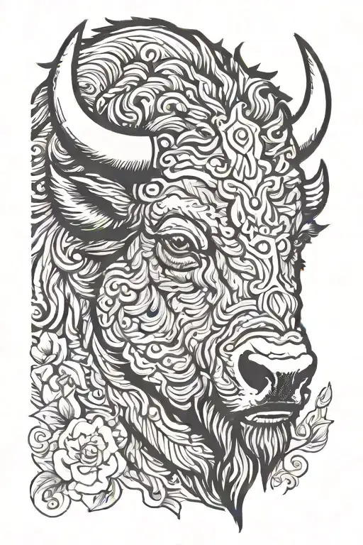 bison head tattoo design idea