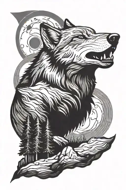 Wolf howling at the moon tattoo design idea
