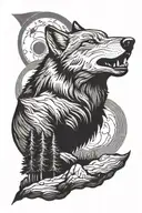 Wolf howling at the moon tattoo design idea