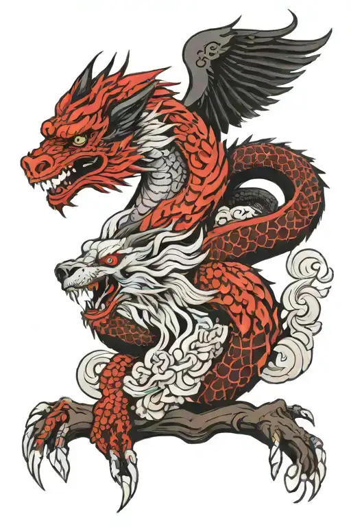 dragon-wolf-raven tattoo design idea